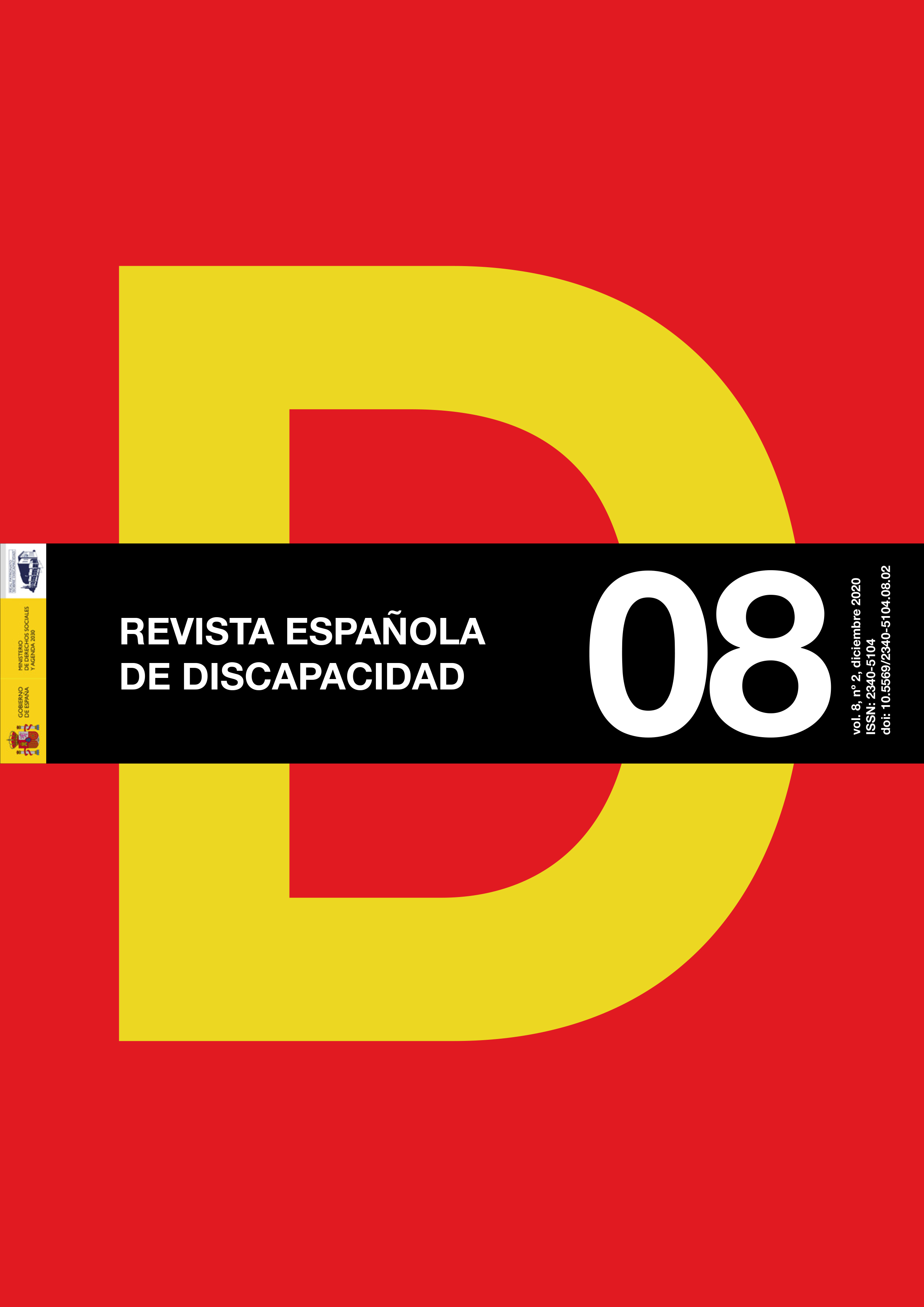 Portada de REDIS V8 N2 con logotipo del Real Patronato sobre Discapacidad y datos sobre nombre, volumen, número, fecha de publicación, ISSN y DOI de la revista